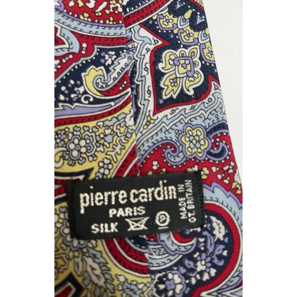 Tie 100% Silk Pierre Cardin Paisley mix Blue Red - Picture 3 of 7